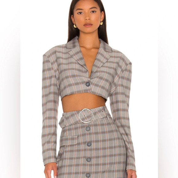 For Love And Lemons Jackets & Blazers - For Love And Lemons Gray Plaid Crop Blazer Size Small